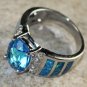 SILVER Elegant Blue Fire Opal & Royal Blue Topaz Oval Ring Size 8, WR41705