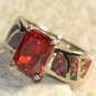 SILVER Elegant Orange Fire Opal & Orange Garnet Rectangular Ring Size 6, WR41304