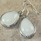 SILVER Vintage Style Cream White Agate Teardrop Earrings Woman Gift Jewelry
