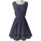 Floral Chiffon Jump Skirt Round Neck Polka Dot Sleeveless Skater Dress Floral Chiffon Jump Skirt Round Neck Polka Dot Sleeveless Skater Dress