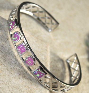 Silver Elegant Pink Fire Opal Multi Stones Bracelet Cuff