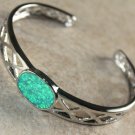 Silver Elegant Green Fire Opal Oval Bracelet Cuff Open End