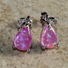 SILVER Elegant Pink Fire Opal Teardrop Stud Earrings Jewelry Woman Gift