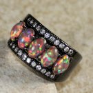 BLACK SILVER Elegant Orange Fire Opal 5 Stone Ring Size 8, WR41005