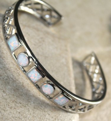 Silver Elegant White Fire Opal Multi Stones Bracelet Cuff