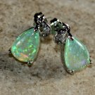 SILVER Elegant Green Fire Opal Teardrop Stud Earrings Jewelry Woman Gift