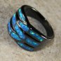 BLACK SILVER Elegant Blue Fire Opal Big Ring Size 7, WR40405