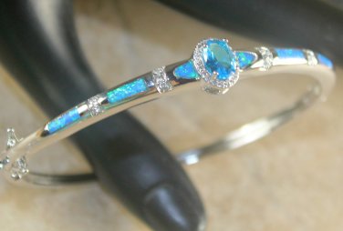 Silver Elegant Blue Fire Opal & Blue Topaz Bracelet Cuff
