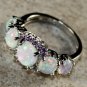 SILVER Elegant White Fire Opal & Purple Amethyst Ring Size 7, WR41601