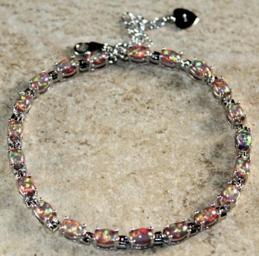 Silver Elegant Orange Fire Opal Oval Bracelet Woman Gift