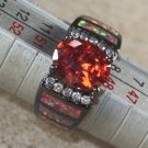 BLACK SILVER Elegant Orange Fire Opal & Orange Garnet Oval Ring Size 8, WR41803