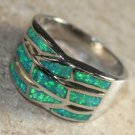 SILVER Elegant Green Fire Opal Big Ring Size 6 WR40302