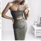 OLIVE HALTER Green PU Leather Pencilskirt Bodycon Club Party Green Midi Skirt