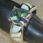 SILVER Elegant White Fire Opal & Rainbow Topaz Rectangular Ring Size 6, WR41301