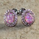 SILVER Elegant Pink Fire Opal & Pink Kunzite Oval Stud Earrings Woman Gift