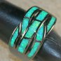 BLACK SILVER Elegant Green Fire Opal Big Ring Size 10, WR40402