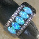 BLACK SILVER Elegant Blue Fire Opal 5 Stone Ring Size 5, WR41003