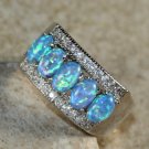SILVER Elegant Blue Fire Opal 5 Stone Ring Size 5 WR41105