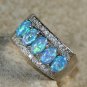 SILVER Elegant Blue Fire Opal 5 Stone Ring Size 5 WR41105