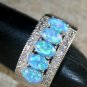 SILVER Elegant Blue Fire Opal 5 Stone Ring Size 5 WR41105