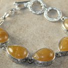 Silver Vintage Style Yellow Agate Teardrop Bracelet