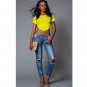 Sexy Yellow Backless Short Sleeve O Neck Tank Top Semi Sheer T-shirt