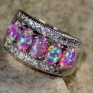 SILVER Elegant Pink Fire Opal 5 Stone Ring Size 5 WR41102
