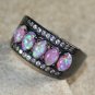 BLACK SILVER Elegant Pink Fire Opal 5 Stone Ring Size 9, WR41001