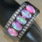 BLACK SILVER Elegant Pink Fire Opal 5 Stone Ring Size 9, WR41001