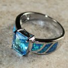 SILVER Elegant Blue Fire Opal & Sky Blue Topaz Rectangular Ring Size 5, WR41302 SILVER Elegant Blue Fire Opal & Sky Blue Topaz Rectangular Ring Size 5, WR41302