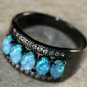 BLACK SILVER Elegant Blue Fire Opal 5 Stone Ring Size 7, WR41003
