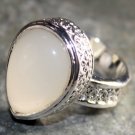 SILVER Vintage Style Cream White Agate Teardrop Ring Size 6.25