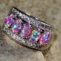 SILVER Elegant Pink Fire Opal 5 Stone Ring Size 7 WR41102