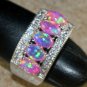 SILVER Elegant Pink Fire Opal 5 Stone Ring Size 7 WR41102