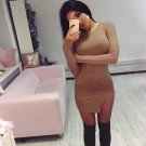 Coffee Brown MICRO FIBER HIGH SLIT Long Sleeve Midi DRESS Sexy Skirt Bodycon Coffee Brown MICRO FIBER HIGH SLIT Long Sleeve Midi DRESS Sexy Skirt Bodycon