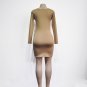 Coffee Brown MICRO FIBER HIGH SLIT Long Sleeve Midi DRESS Sexy Skirt Bodycon