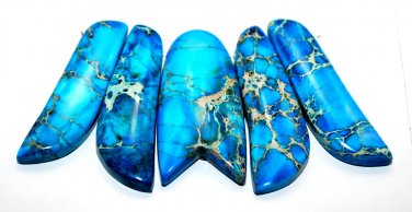 Deep Blue Sea Sediment Turquoise CABOCHON 5 PCS Beads Set Imperial Jasper Cabs