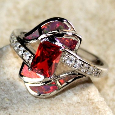 SILVER Elegant Orange Fire Opal & Orange Red Garnet Ring Sz 6 Woman Gift WR40602