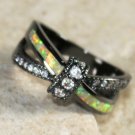 Black SILVER Elegant Yellow Fire Opal & White Topaz Cross Ring Size 6