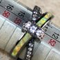 Black SILVER Elegant Yellow Fire Opal & White Topaz Cross Ring Size 6