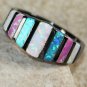 BLACK SILVER Elegant Blue, White & Pink Fire Opal Rainbow Ring Size 5, WR41505