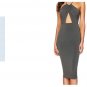 Gray Women's Halter Neck Open Shoulder Sexy Dew Navel Midi Dress Sundress