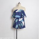 Green Leaf Print Jumpersuit Skirt Off-the-shoulder Sleeveless Floral Swing Dress