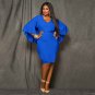 Sexy Plus Size Blue Long Sleeve O Neck T-shirt Midi Dress Jumperskirts TOP Sling
