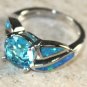 SILVER Elegant Blue Fire Opal & Royal Blue Topaz Ring Size 7, WR40202