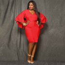 Plus Size Red Long Sleeve O Neck T-shirt Dress Clothing Skirts TOP Blouse Sling