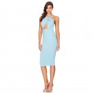Blue Women's Halter Neck Open Shoulder Sexy Dew Navel Midi Dress Sundress Blue Women's Halter Neck Open Shoulder Sexy Dew Navel Midi Dress Sundress