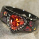 BLACK SILVER Elegant Orange Fire Opal & Orange Red Garnet Ring Size 6, WR40805