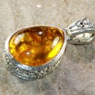 SILVER Vintage Style Yellow Amber Teardrop Pendant Jewelry Woman Gift
