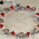Silver Elegant Orange Fire Opal & Orange Red Garnet Heart Bracelet Silver Elegant Orange Fire Opal & Orange Red Garnet Heart Bracelet